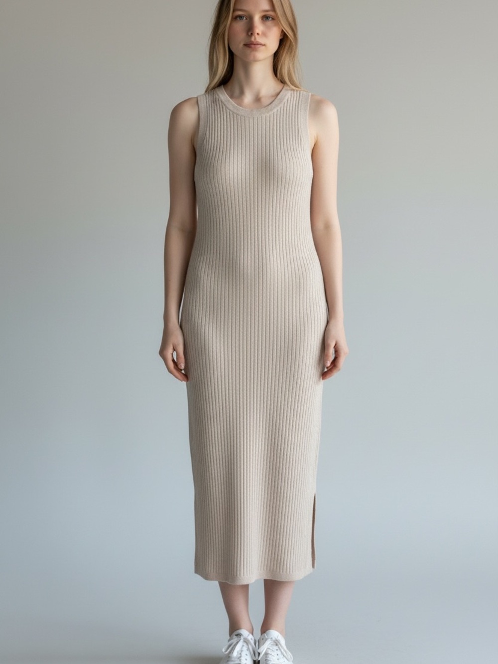 Banana Republic ribbed midi dress oatmeal large